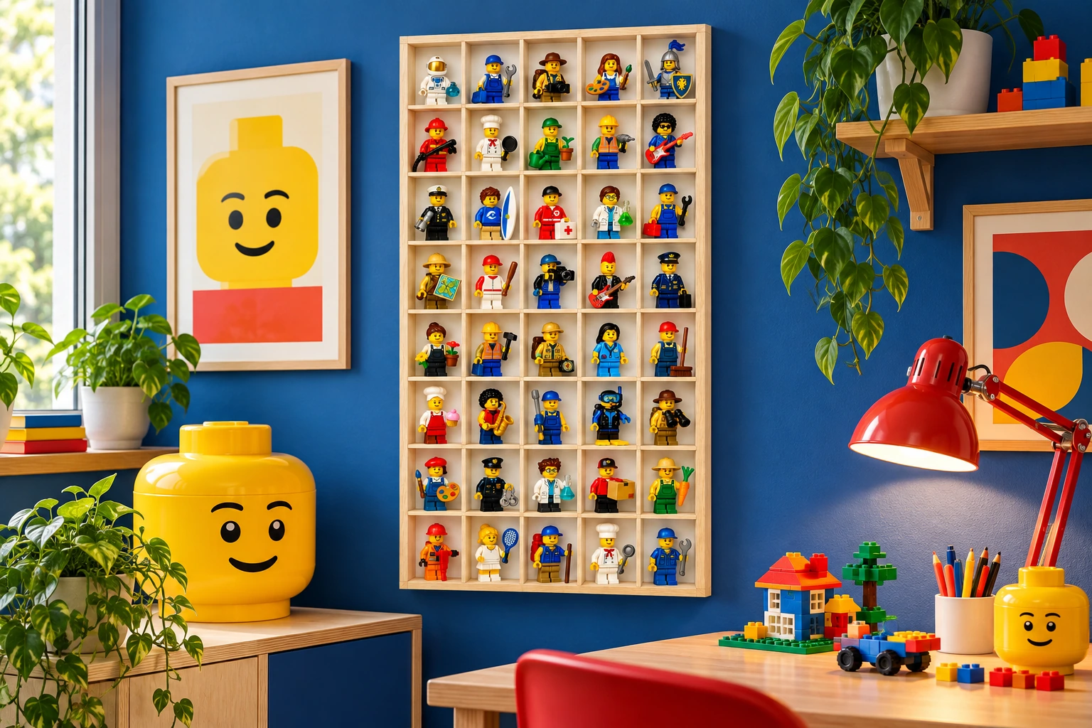 Minifigurki w osobnych okienkach półki